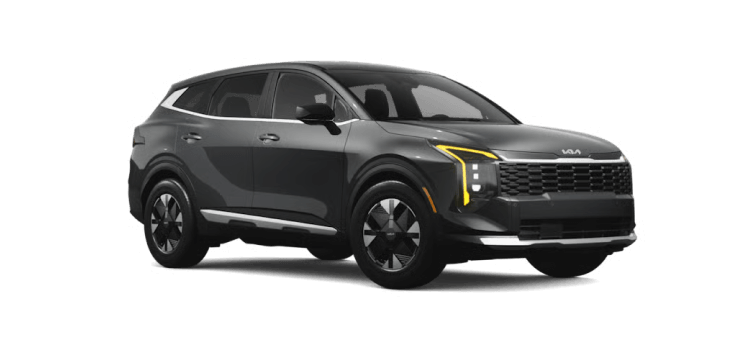 A 2027 KIA Sportage HEV LX in Gravity Gray in three quarter angle.