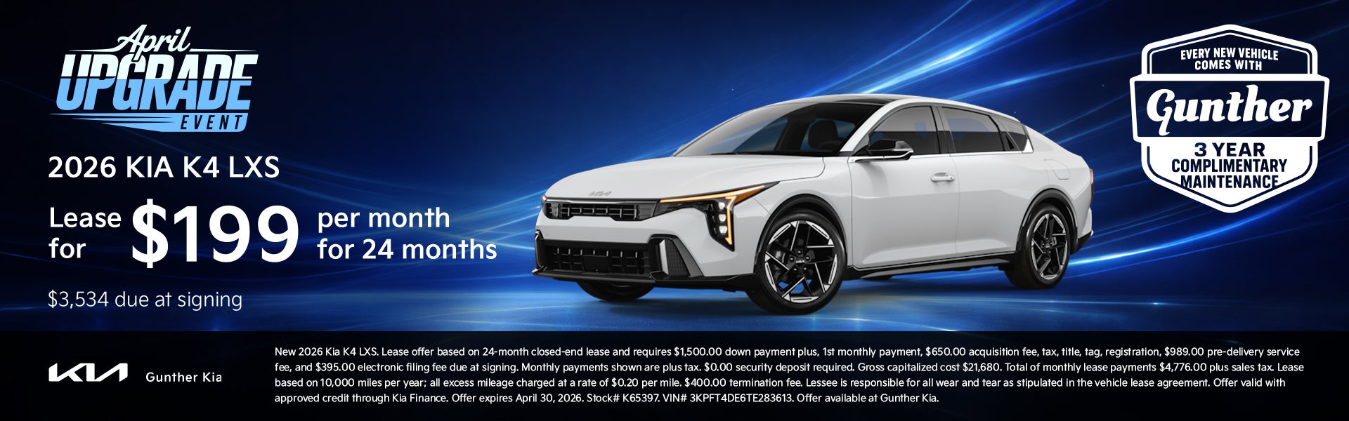 Kia K4 LXS Lease Specials - April 2026