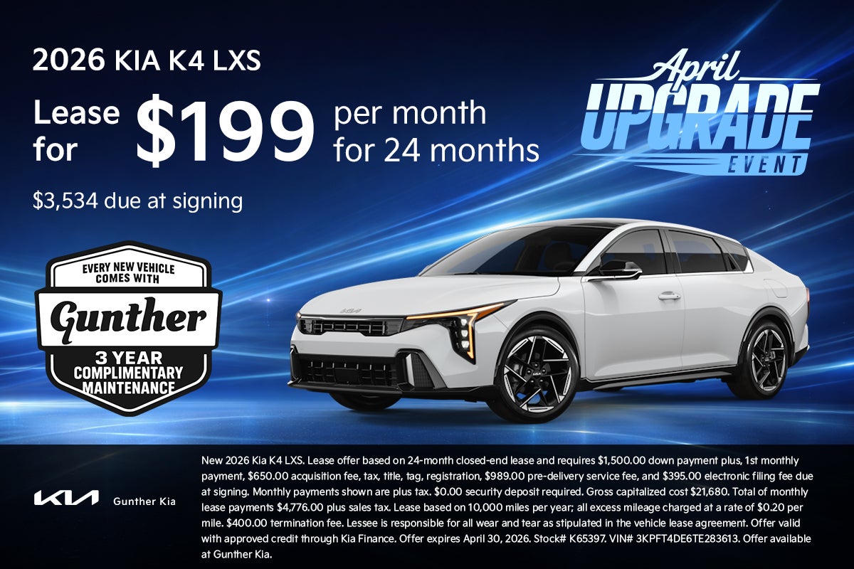Kia K4 LXS Lease Specials - April 2026