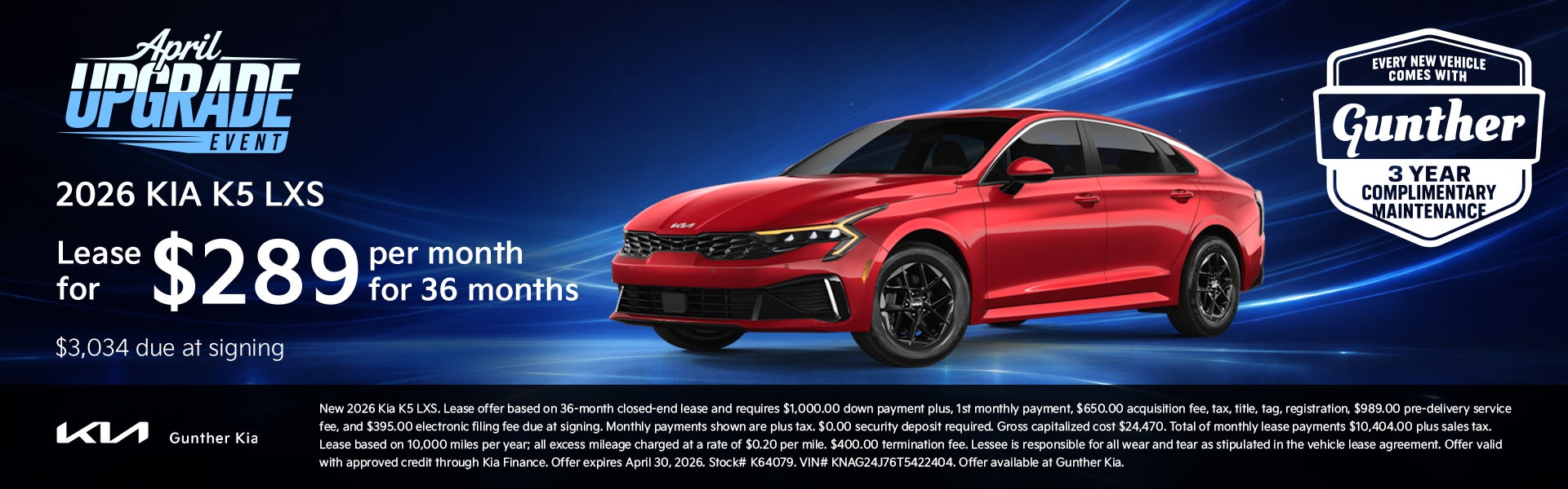 Kia K5 LXS Lease Specials - April 2026