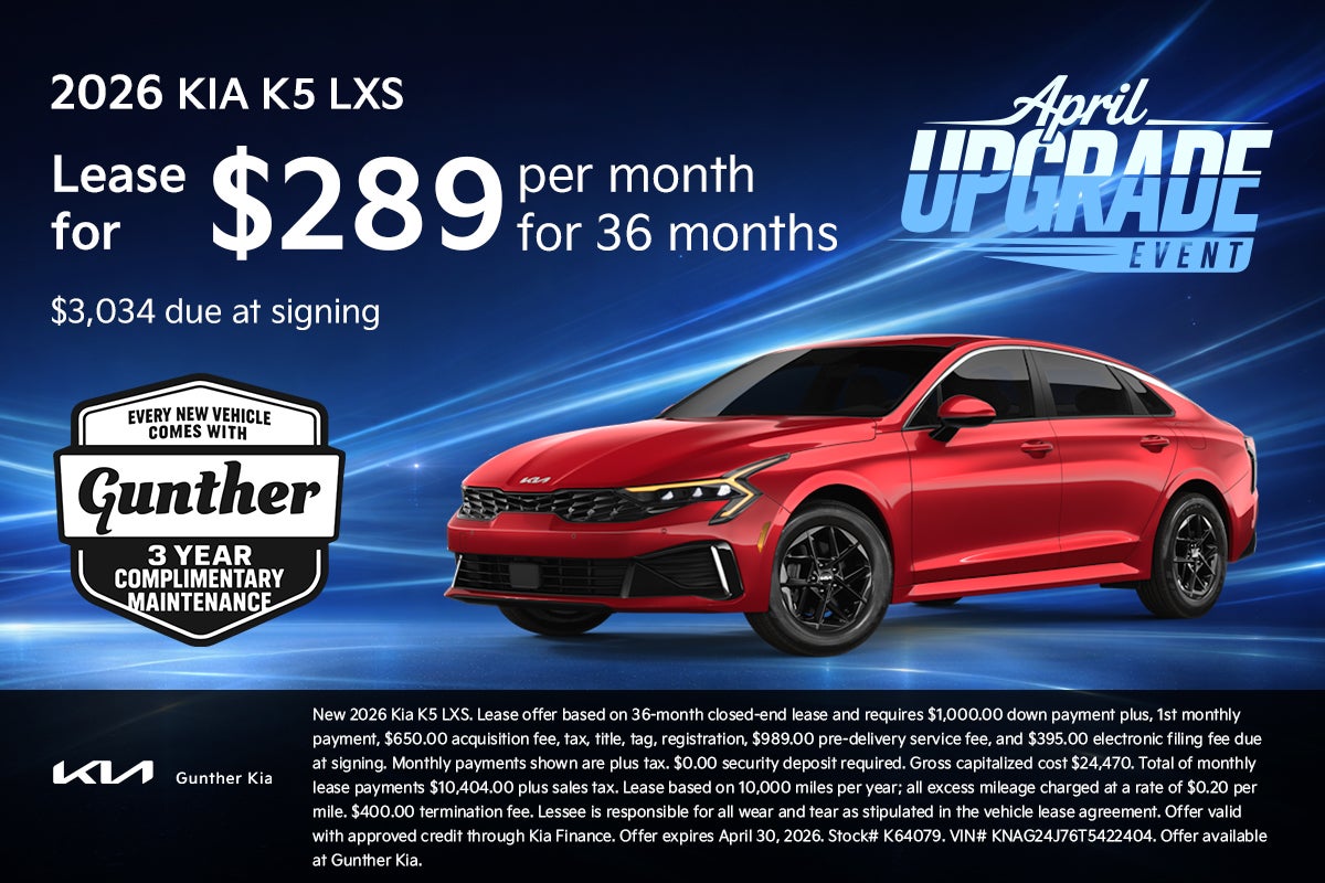 Kia K5 LXS Lease Specials - April 2026