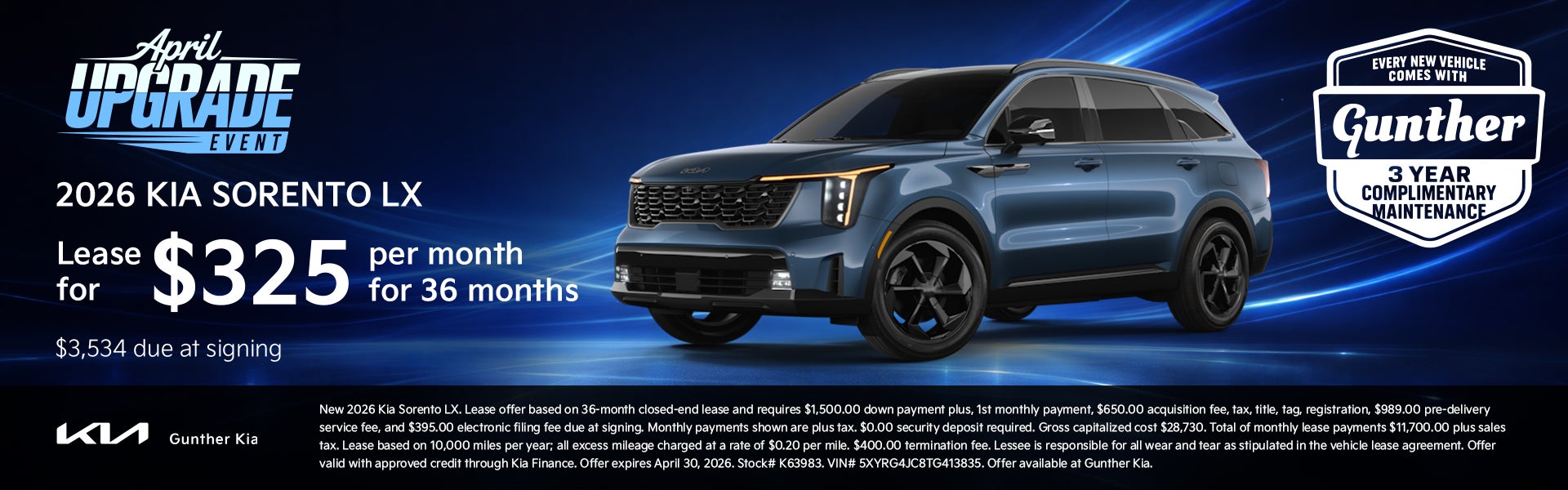 Kia Sorento LX Lease Specials - April 2026