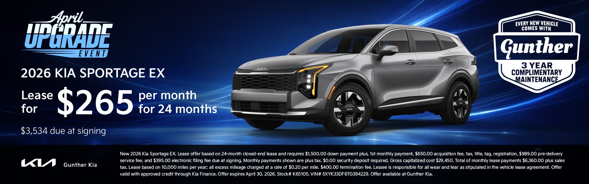 Kia Sportage EX Lease Specials - April 2026