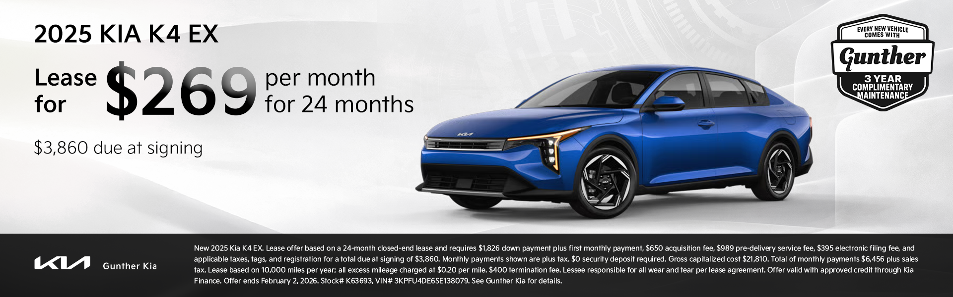 2025 Kia K4 EX - Lease Specials - Jan 2026