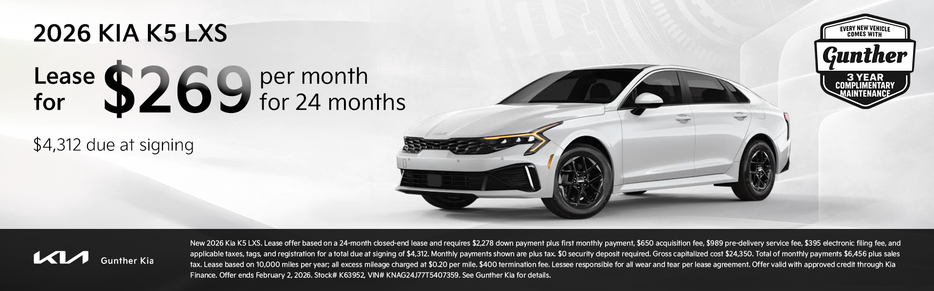 2026 Kia K5 LXS - Lease Specials - Jan 2026