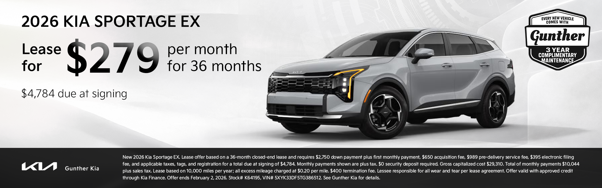 2026 Kia Sportage EX - Lease Specials - Jan 2026