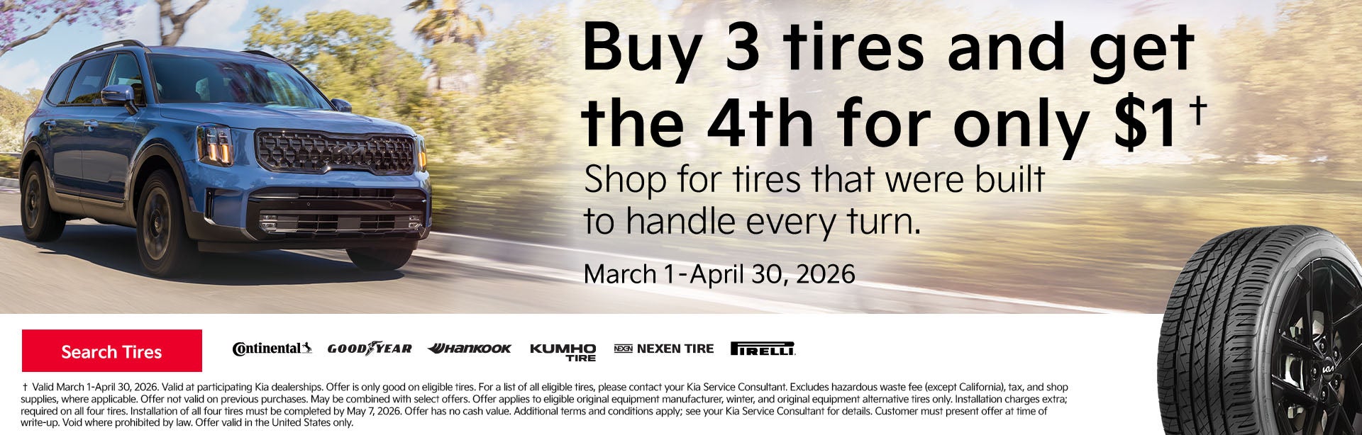 Buy 3 Tires and Get the 4th for Only $1